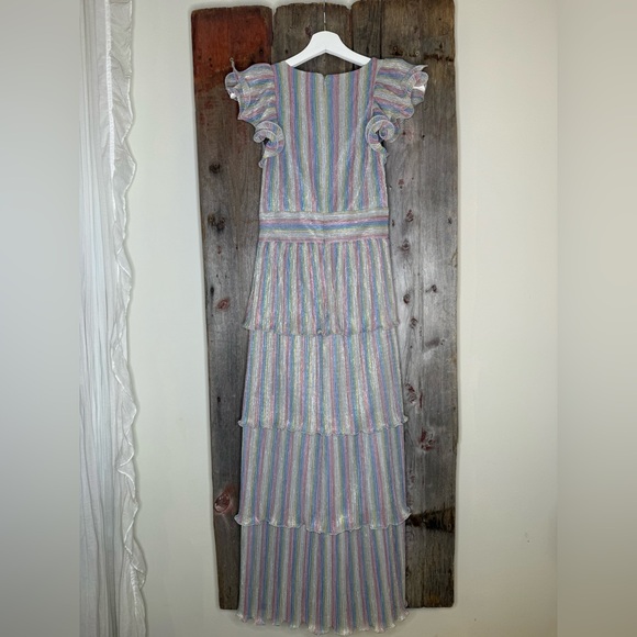 Saylor Lyla Metallic Rainbow Stripe Tiered Cocktail Dress size XS - Picture 8 of 15